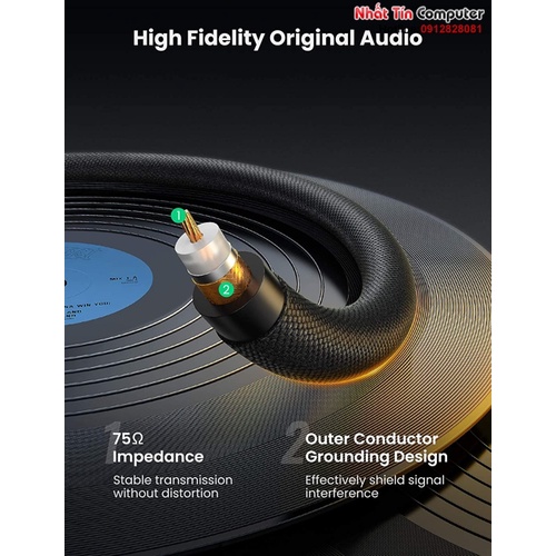 Cáp âm thanh Audio Coaxial RCA to RCA bọc Nynol dài 2M Ugreen 10190 cao cấp