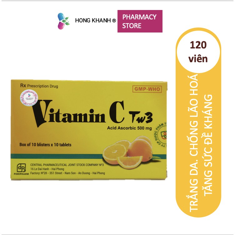 Viên uống Vitamin C 500mg TW3 sáng da, tăng đề kháng hộp 100 viên