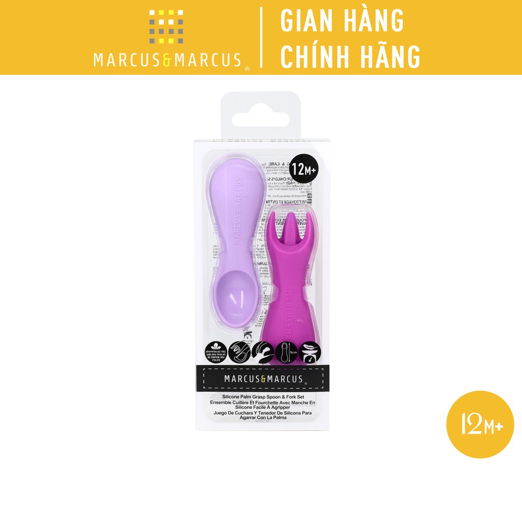 Bộ thìa nĩa tập ăn silicon cho bé Palm Grasp Marcus &amp; Marcus, từ 12 tháng - Willo