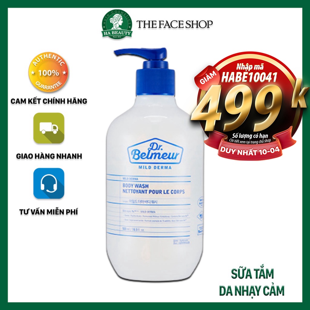 Sữa tắm dưỡng ẩm tốt cho da nhạy cảm thơm lưu hương lâu The Face Shop Dr Belmeur Mild Derma Body Wash 500 ml