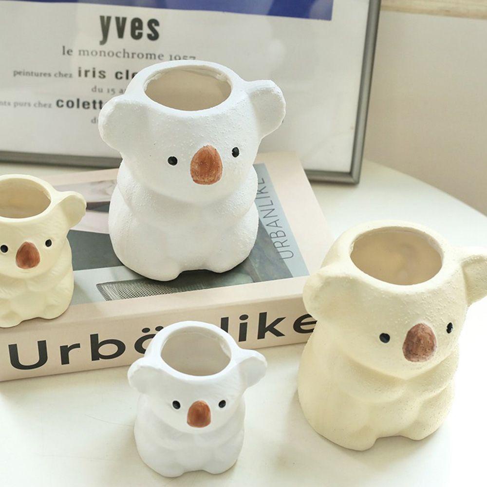 Chậu Hoa Màu Ngà Hình Gấu Koala Xương Rồng Trang Trí Phòng Khách / Sân Vườn / Ban Công