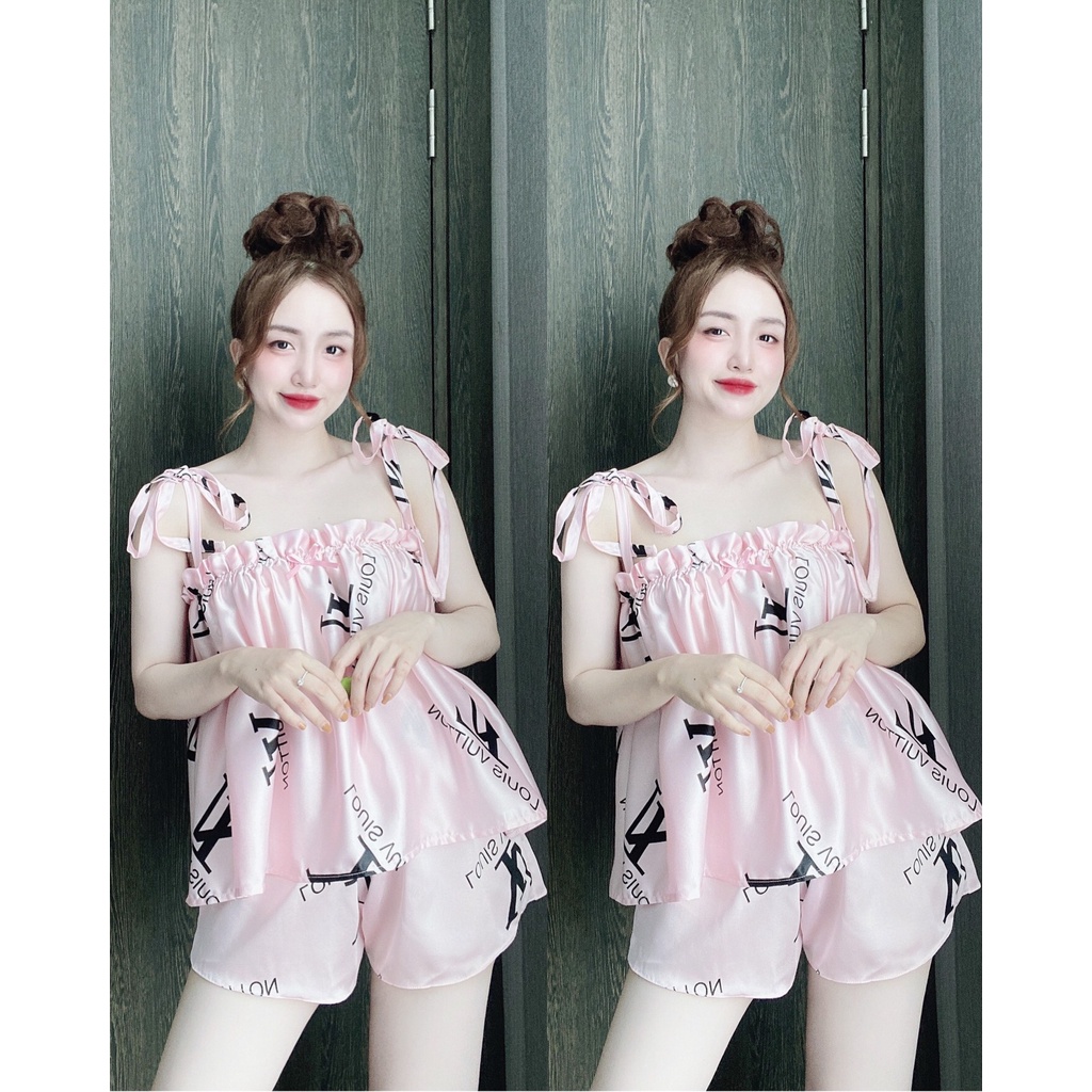 Váy Ngủ Nữ, Đồ Ngủ Sexy Nữ Bộ Satin Nhún Bèo Ngực Freesize Dưới 75kg