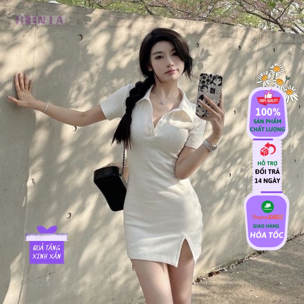 Váy Đầm Body Cổ Bẻ Polo Xẻ Trước Henia Chất Thun Gân Tăm Váy Ôm Sexy Nữ Thiết Kế Đi Dự Tiệc. | BigBuy360 - bigbuy360.vn