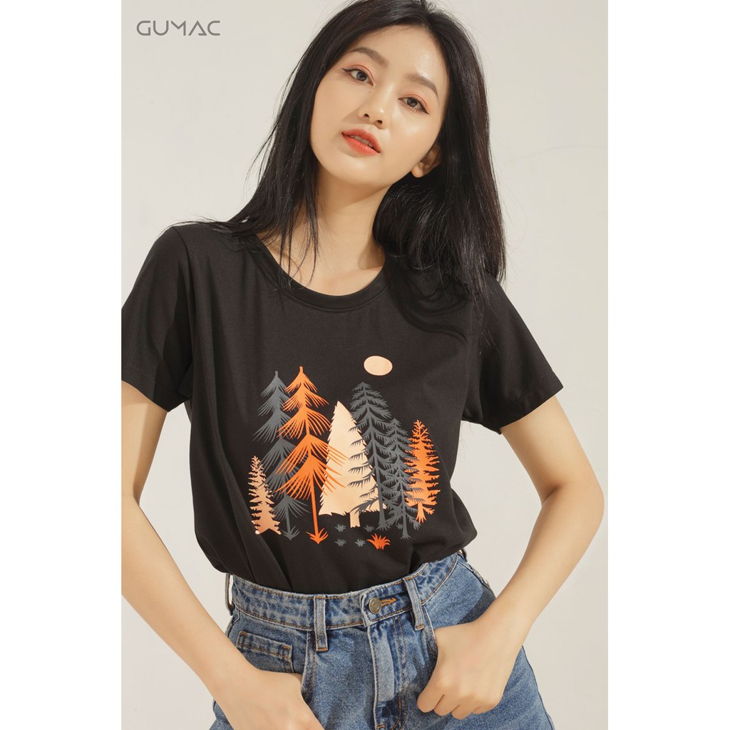 Áo thun nữ in họa tiết GUMAC form basic nhiều màu cá tính ATA628 | BigBuy360 - bigbuy360.vn