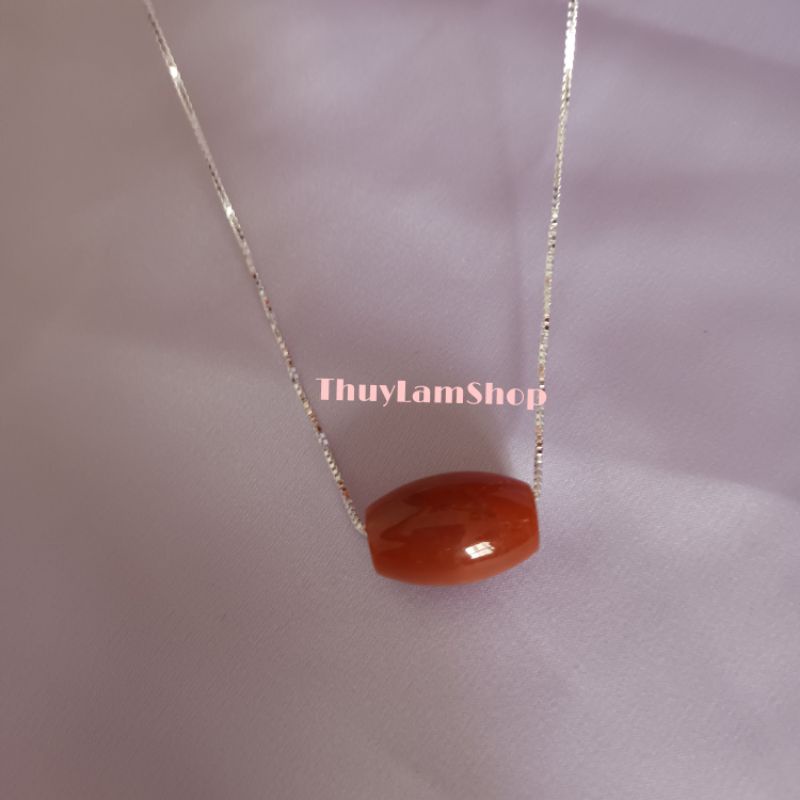 Vòng cổ dây chuyền bạc 925 mix lu thống đá đỏ may mắn đầu xuôi đuôi lọt