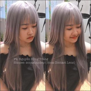 [có sẵn] Tóc Giả Thẳng Dài Màu Xám Tây Ánh Tím