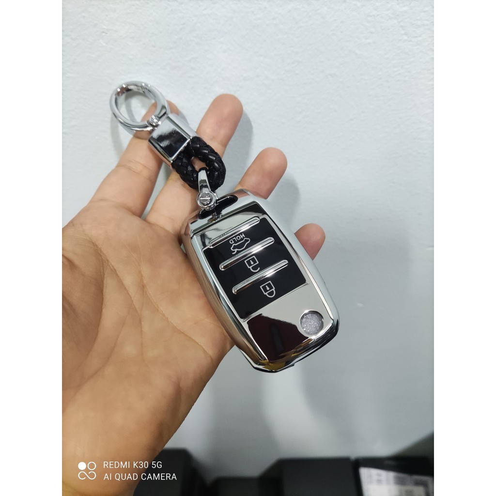 Ốp Chìa Khóa Silicon Tráng Gương Xe Kia K3,Cerato , Morning , Chìa Gập - kèm móc treo