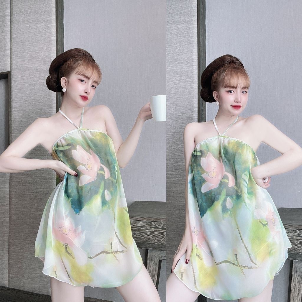 Váy Ngủ Hai Dây Nữ Đầm Ngủ Hoạt Tiết Hoa Hồng Nhiều Màu Dễ Thương Chất Siêu Mát Tôn Dáng Freesize