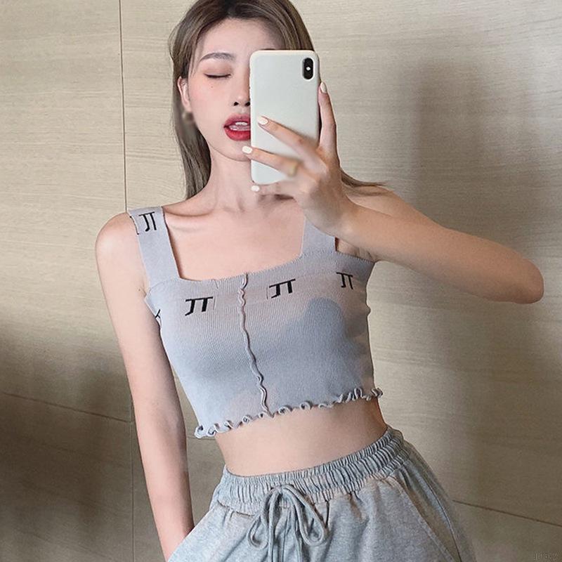 Áo Tank Top Dệt Kim 2 Dây Cổ Vuông Phong Cách Hàn Quốc