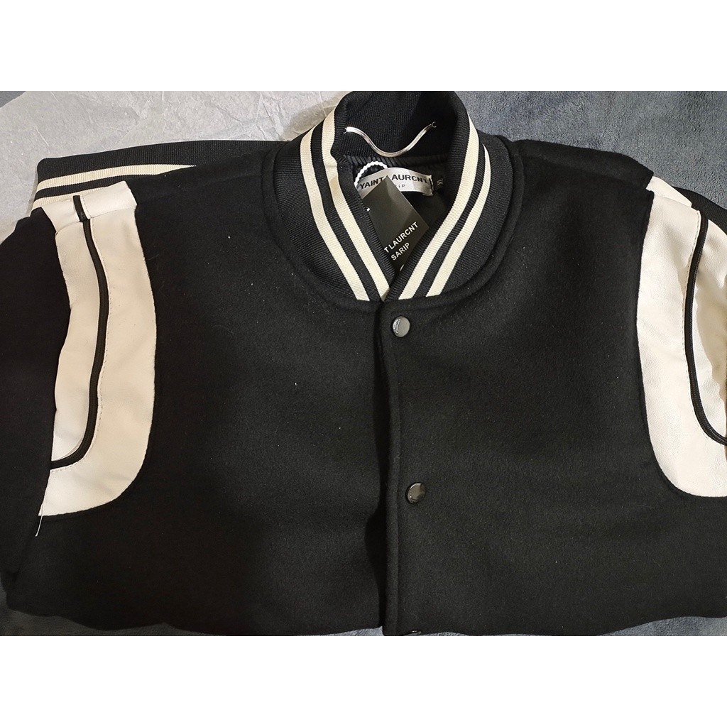 Áo khoác bomber Varsity  SLP Saint Teddy YSL Jacket bản cao cấp, Da Lộn, Áo khoác bóng chày