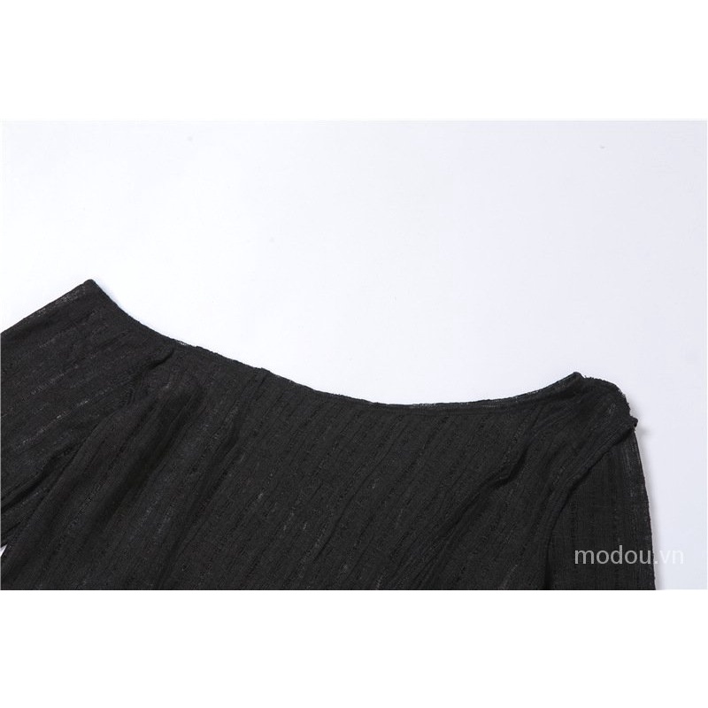 Áo kiểu dài tay trễ vai thiết kế xuyên thấu quyến rũ