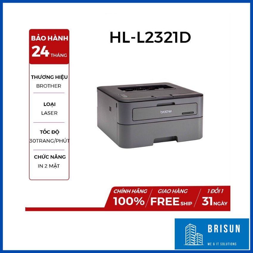 Máy in Brother HL-L2321D, Công nghệ Laser, Trắng đen. Auto 2 mặt, Tiện lợi, Tốc độ in nhanh, Độ phân g