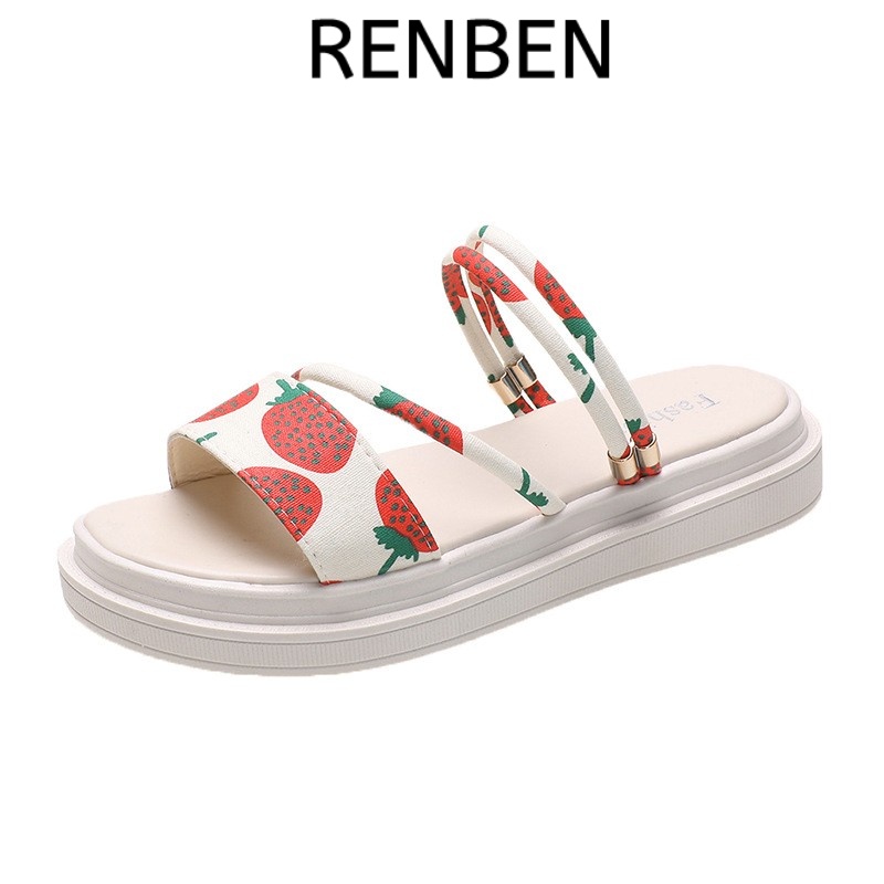 Dép sandal RENBEN đế thấp thời trang mùa hè cho nữ mang đi biển