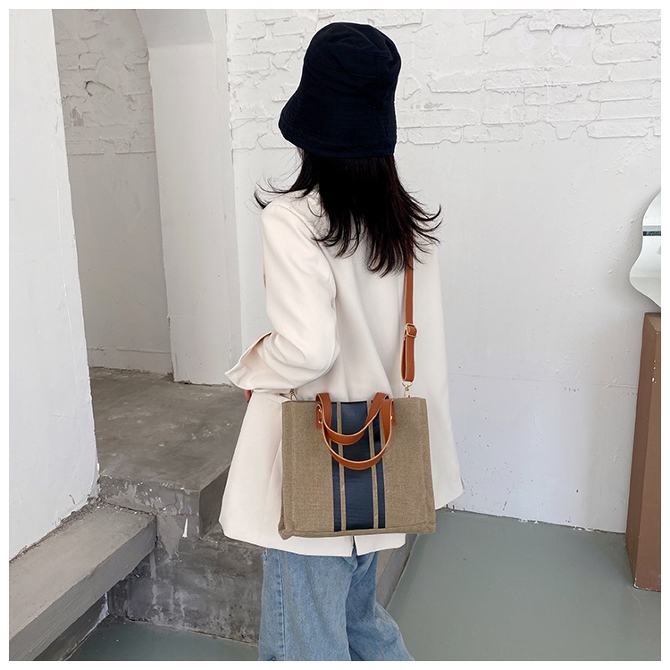 Túi Xách Nam Nữ Bằng Vải Đay Gai Kẻ Sọc Phong Cách Vintage Có Quai Đeo Unisex - Túi Xách Thời Trang