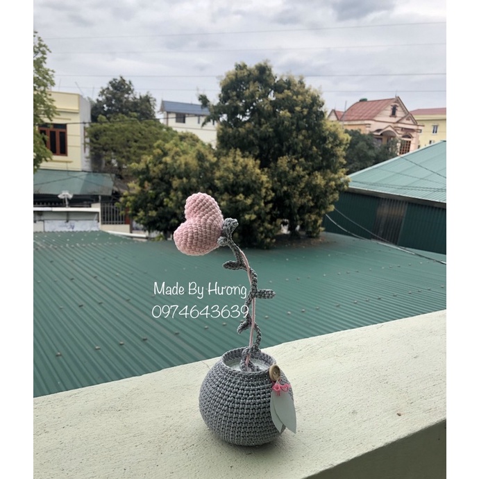 Chậu cây trái tim len handmade