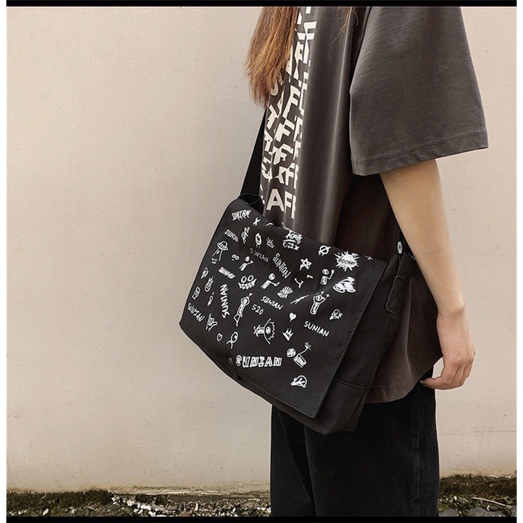 Túi đeo chéo nam nữ phong cách Hàn Quốc vải canvas đi học thời trang nắp túi Sunian