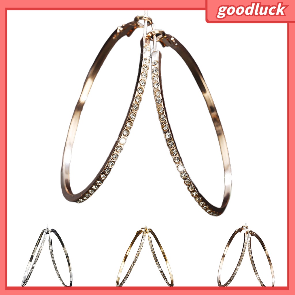 Goodluck| 1 Đôi Bông Tai Tròn Đính Đá Sáng Bóng Dành Cho Nữ