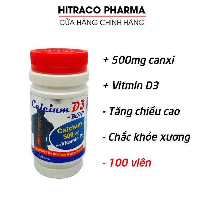 Viên uống canxi, vitamin D3 chắc khỏe xương khớp, tăng chiều cao - Chai 100 viên [Calcium D3 MDP chai]