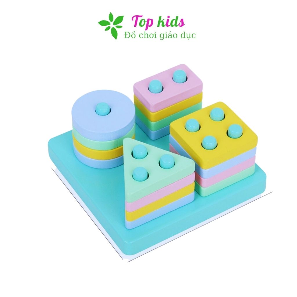 Đồ chơi gỗ montessori đồ chơi thông minh trí tuệ bộ thả hình khối 4 trụ cho bé trai bé gái - TOPKIDS
