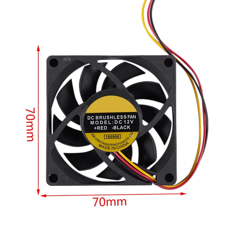 70x70mm 12V 3 chân Vỏ máy tính PC CPU Quạt làm mát không chổi than DC Màu đen
