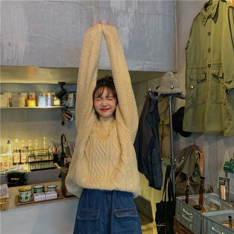 Áo Sweater Dệt Kim Cổ Tròn Dáng Rộng Màu Sắc Trơn Phong Cách Hàn Quốc Thời Trang Thu Đông Cho Nữ