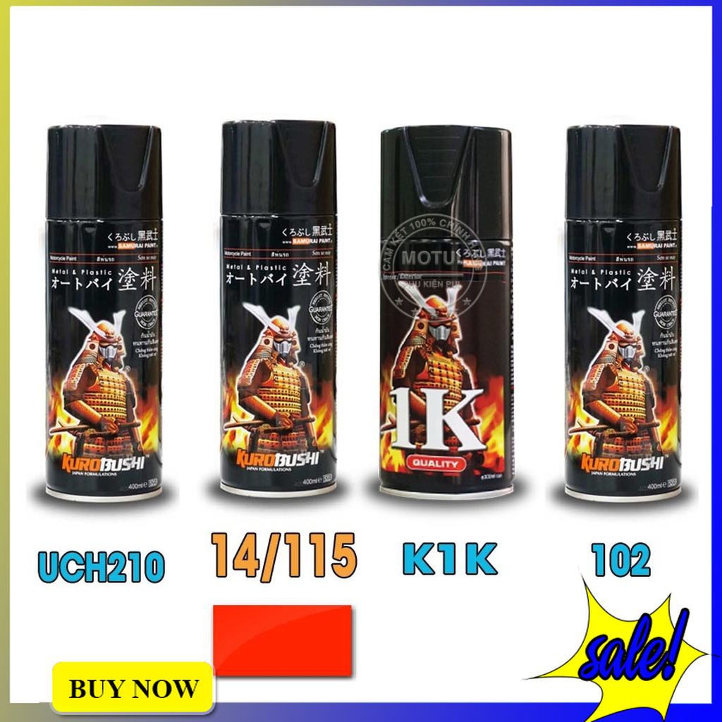 Combo 4 sơn Samurai màu cam sáng (gồm 14/115 - UCH210 - 2/102 - K1K - Giấy nhám P800)