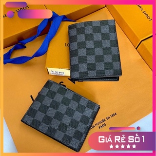 Bóp nam ví nam da pu kẻ karo cao cấp đựng thẻ đựng card lv005