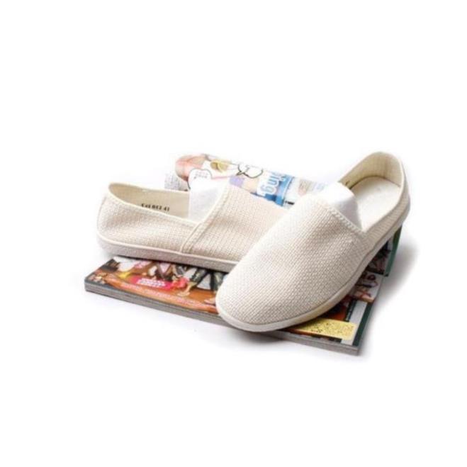 Giày lười nam L48, giày vải slipon sợi Canvas màu trắng trơn phong cách độc đáo, cá tính . ' ' . II ^ .📷