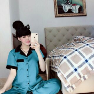 Set bộ phi lụa phối màu hàng shop cao cấp
