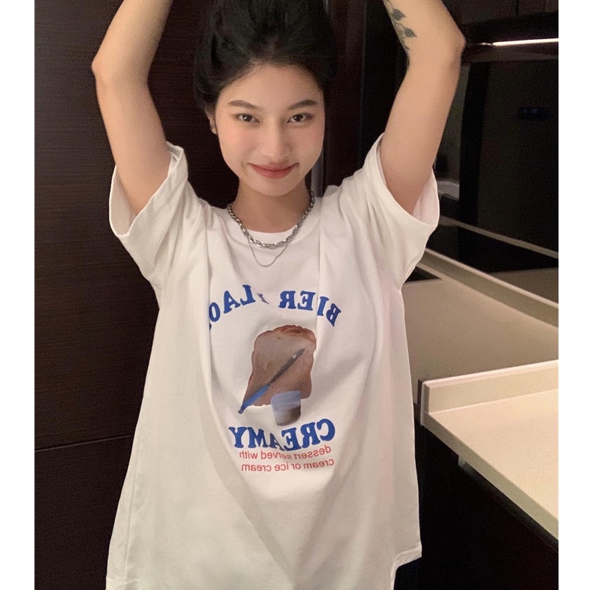 Áo Thun Hàn Quốc Dáng Rộng Ngắn Tay In Chữ 50605