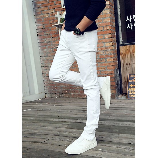 quần jean nam đen trắng rách gối trẻ trung phong cách