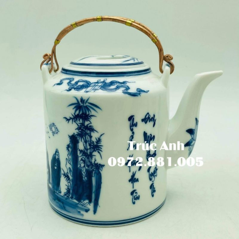 Ấm tích vẽ Trúc Lâm men LAM cao cấp