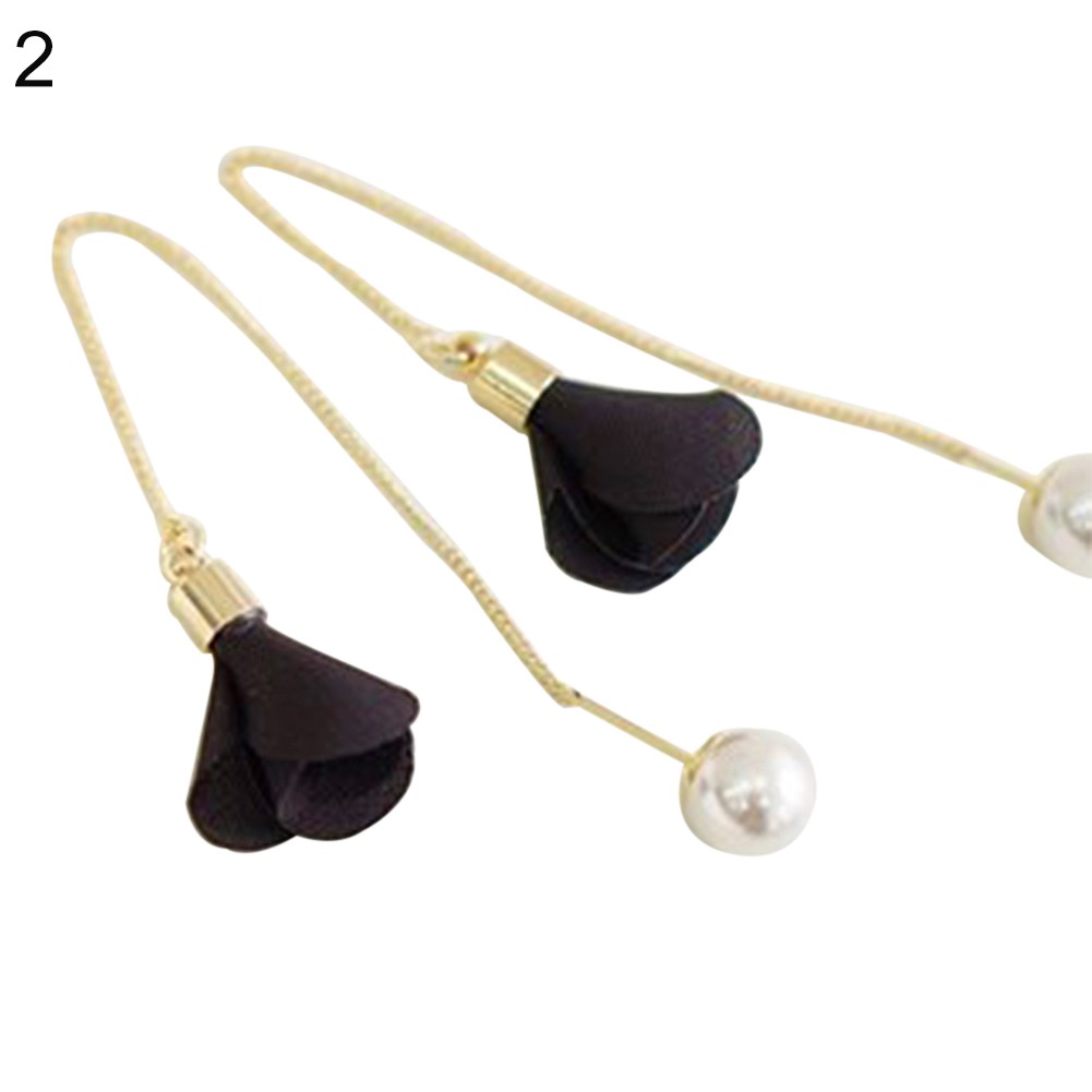 Bông Tai Dáng Dài Đính Hoa Và Ngọc Trai Nhân Tạo Thời Trang