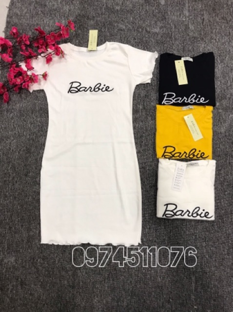 Váy đầm body nữ tay ngắn thêu chữ Barbie