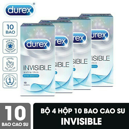 [Combo 4 Hộp] Bao Cao Su Siêu Mỏng Durex INVISIBLE - CHO CẢM GIÁC THẬT - 4 Hộp 40 Cái