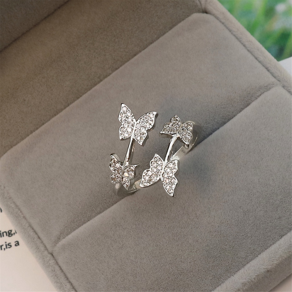 Nhẫn Mạ Bạc 925 Hình Bướm Đính Đá Thời Trang Phong Cách Nhật Hàn Dành Cho Nữincin-S1