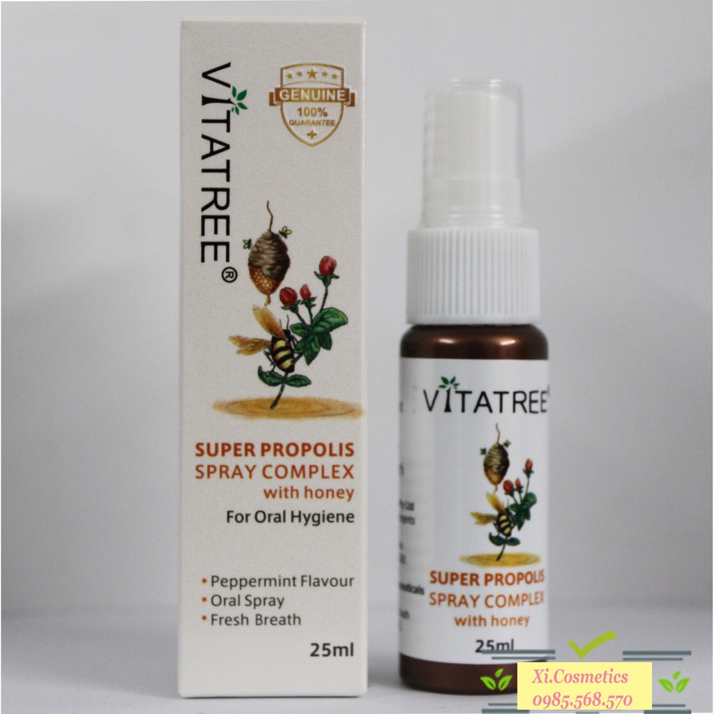 Xịt keo ong Vitatree 25ml, Vitatree Super Propolis Spray complex with Honey Úc