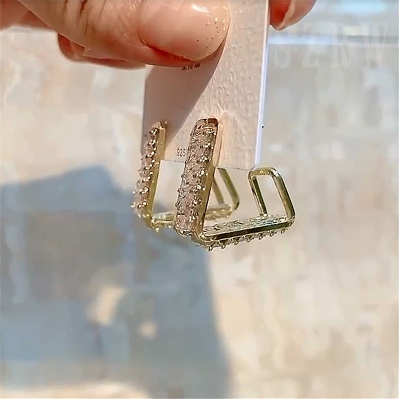 Bông Tai Mạ Bạc 925 Đính Pha Lê Đơn Giản Phong Cách Hàn Quốc