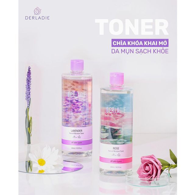 Toner Derladie Nước Hoa Hồng Cấp Ẩm Hazel Cây Phỉ, Lavender, Rose Natural Moisture 500ml - Khongcoson