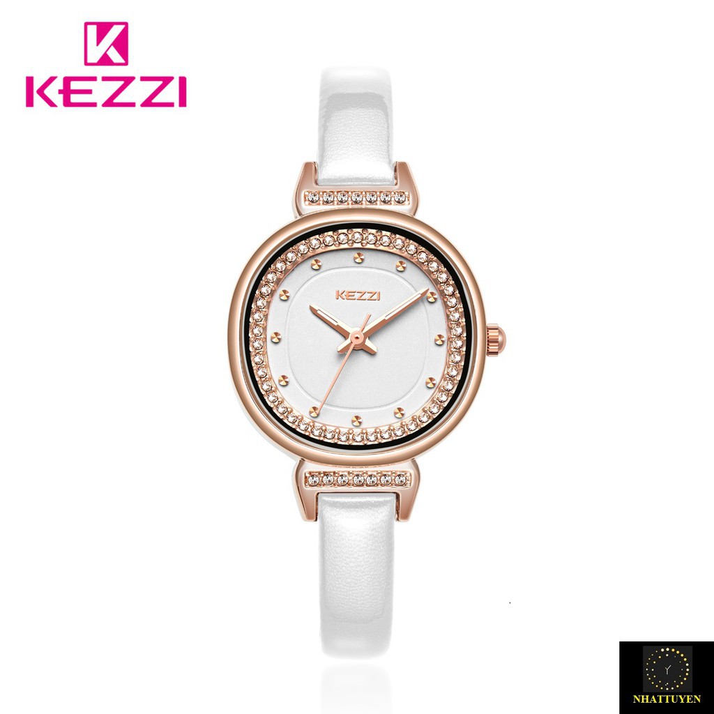 [ xả kho ] ĐỒNG HỒ NỮ KEZZI 1708, DÂY DA CAO CẤP, MẶT ĐÍNH DÁ