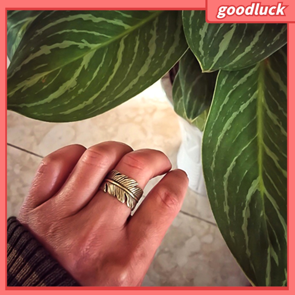 Nhẫn hở hình chiếc lá bằng đồng có thể điều chỉnh phong cách cổ điển cho nam và nữ