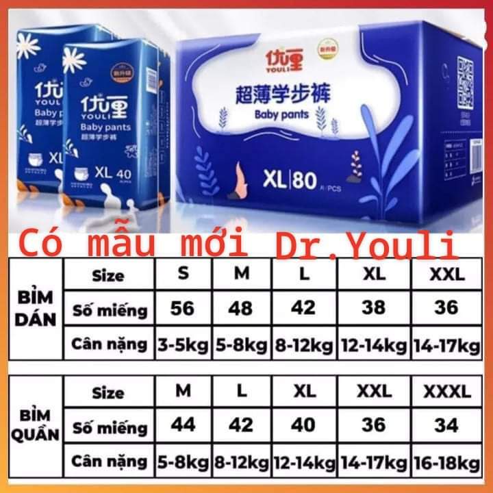 [HCM]Tã Bỉm Dt.youli/YOULI XANH quần/ dán nội địa trung đủ size S108, M92, L84, XL80, XXL72, XXXL68