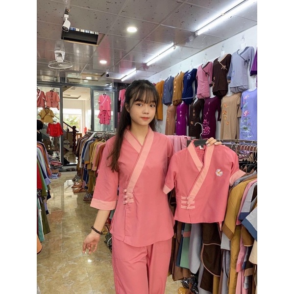 Đồ nữ đi chùa, mẫu kate 3 nút trơn, không co dãn, tay lỡ, đủ size từ 45 đến 65 ký, hàng chuẩn nhiều màu sắc