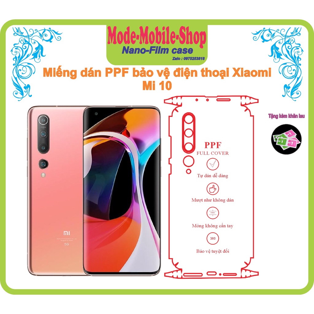 Miếng dán PPF bảo vệ điện thoại Xiaomi Mi10