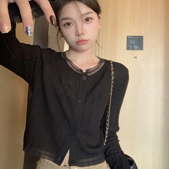 Áo khoác cardigan ZHELIHANGFEI dệt kim dài tay chống nắng eo cao thời trang cho nữ