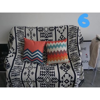 Thảm Sofa Sợi Bông- Trắng Xanh Navy Thổ Cẩm Tam Giác