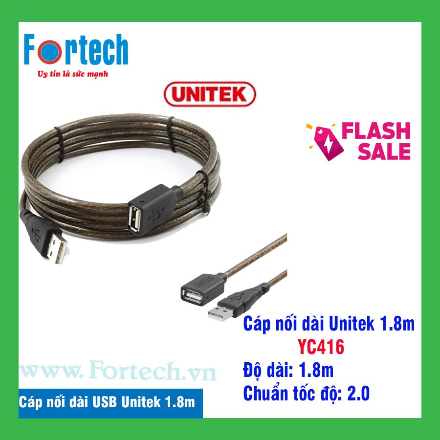 Cáp nối dài USB Unitek 1.8M - YC416, Chuẩn 2.0.