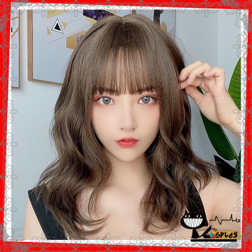 [Sẵn] Wig teen/lolita/cosplay M17 màu nâu tây lưới hoa (tóc giả nguyên đầu xoăn sóng ngắn) tại Miu Cosplay