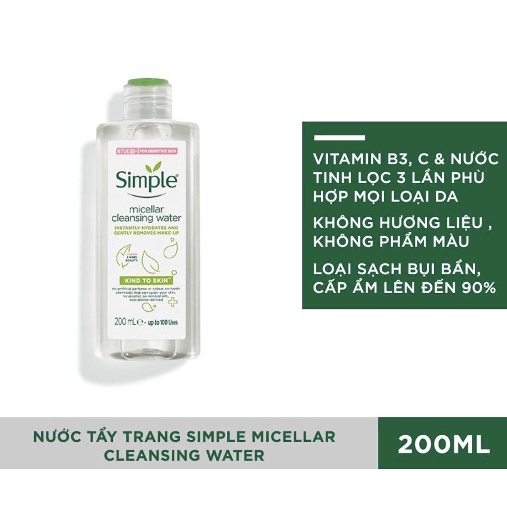 Nước Tẩy Trang Dịu Nhẹ Simple Kind To Skin Micellar Water 200ml