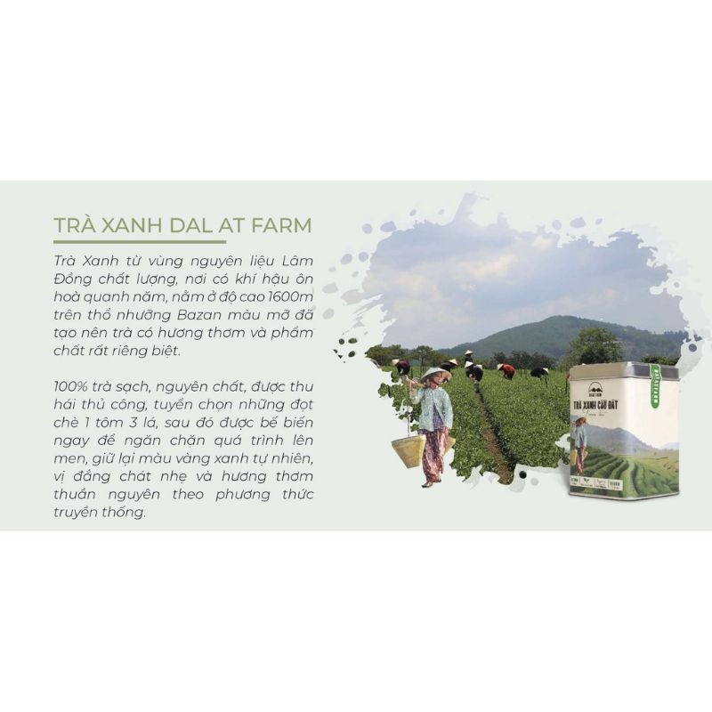 Trà xanh Cầu Đất Dalafarm hộp thiếc chính hãng - Trà sạch nguyên chất đặc sản Đà Lạt quà biếu tặng